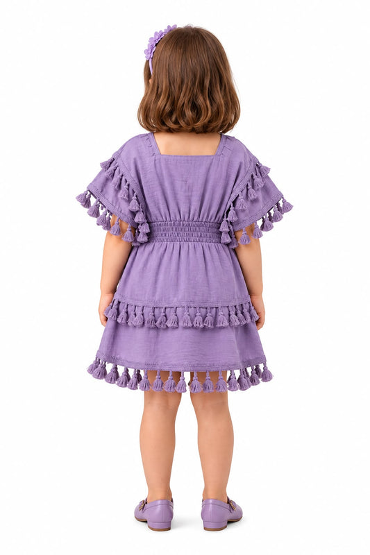 Arbudda Apparel Lavender Purple Tassel Tiered Dress for Girls