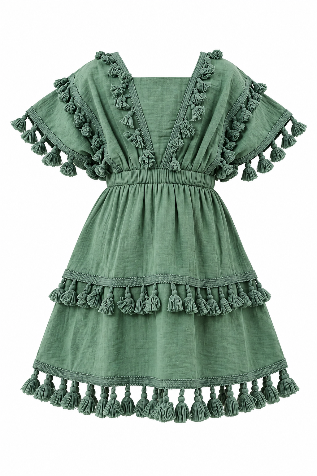 Arbudda Apparels Girls’ Sage Green Tassel Tiered Dress