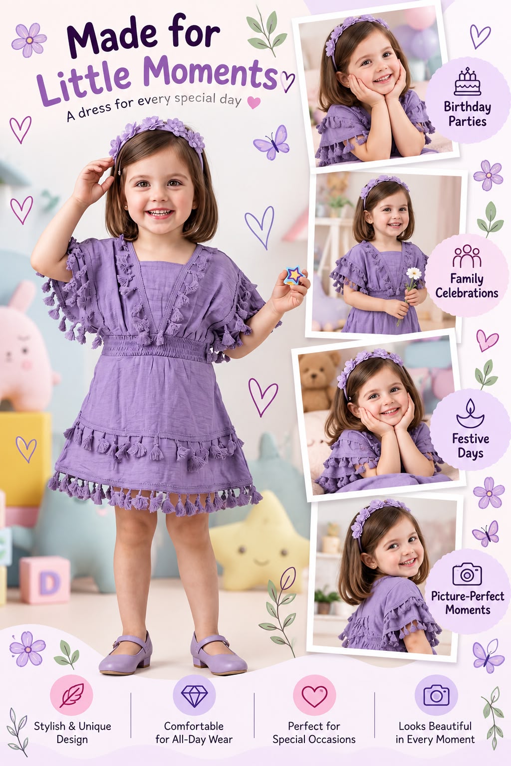Arbudda Apparel Lavender Purple Tassel Tiered Dress for Girls