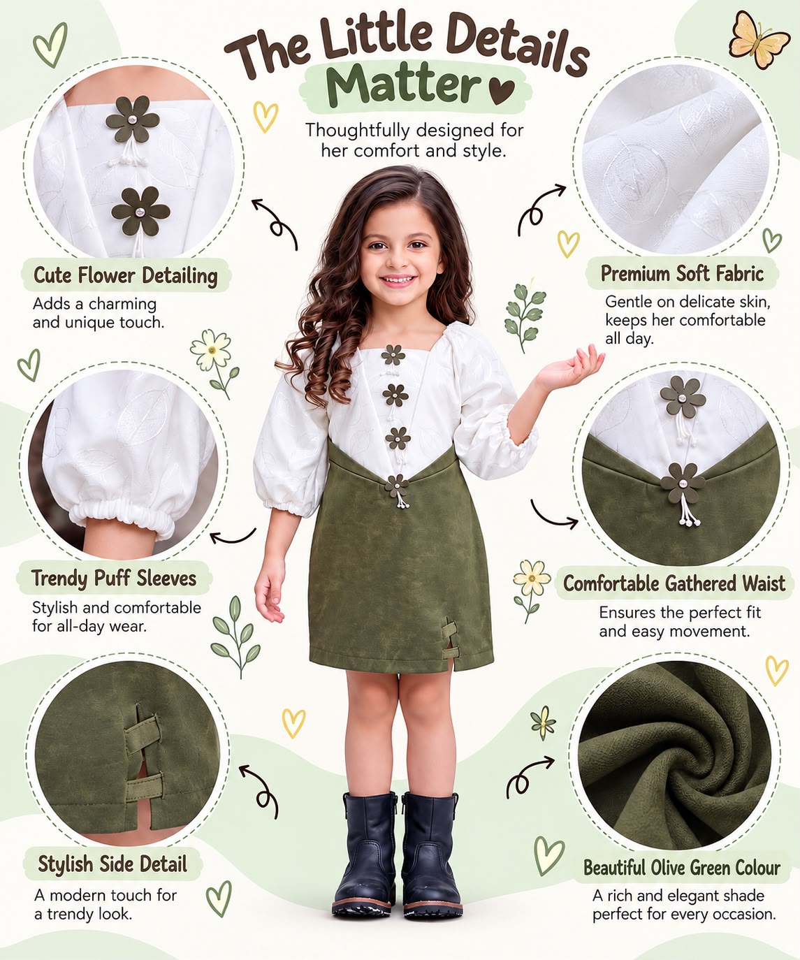 Arbudda Apparels Olive Green Floral Pinafore Dress
