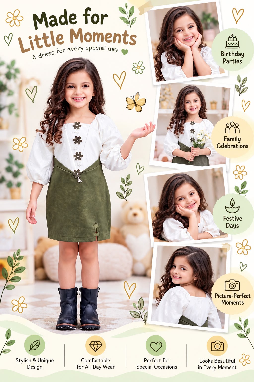 Arbudda Apparels Olive Green Floral Pinafore Dress