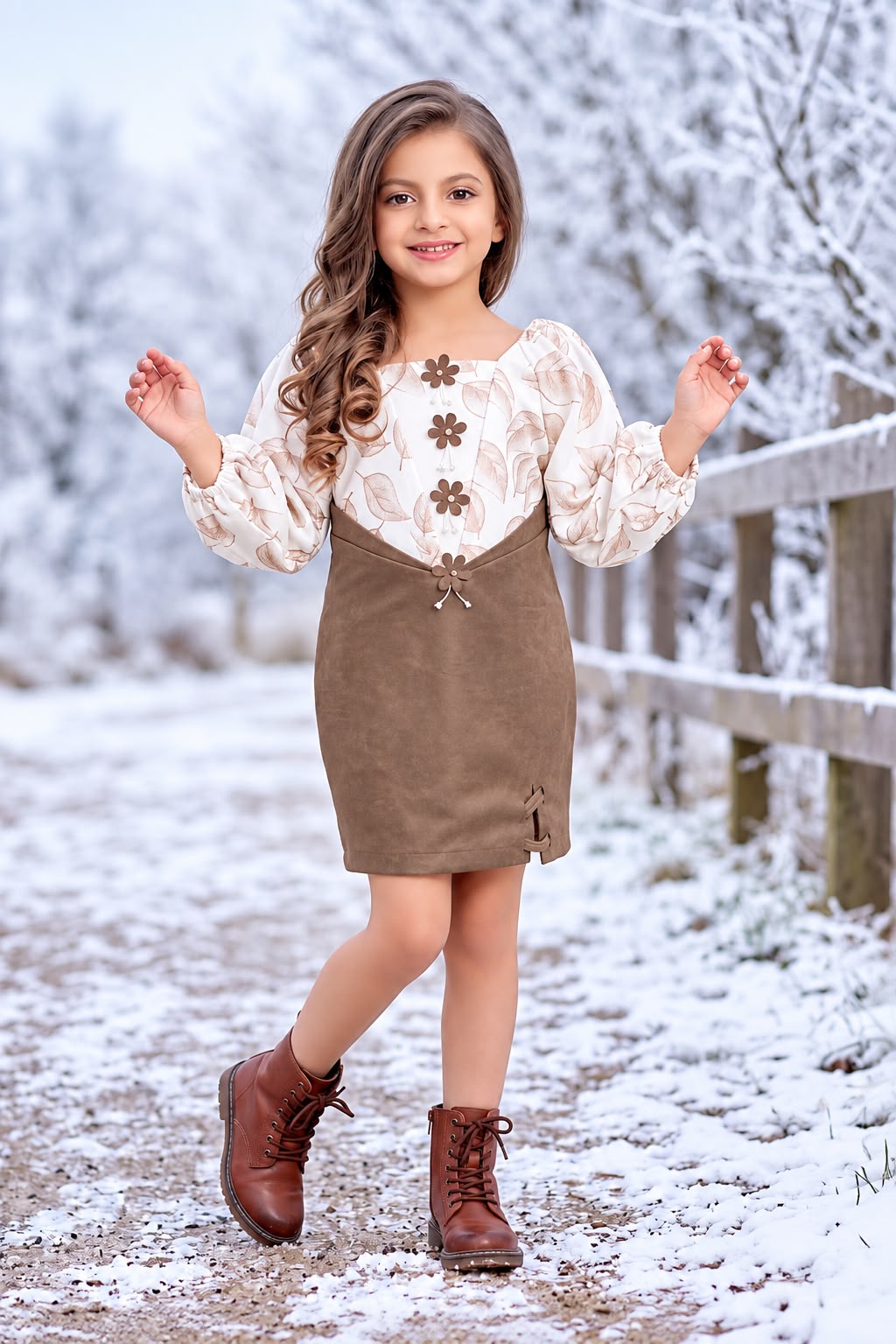 Arbudda Apparels Mocha Brown Floral Pinafore Dress