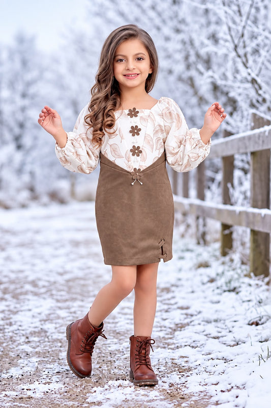 Arbudda Apparels Mocha Brown Floral Pinafore Dress