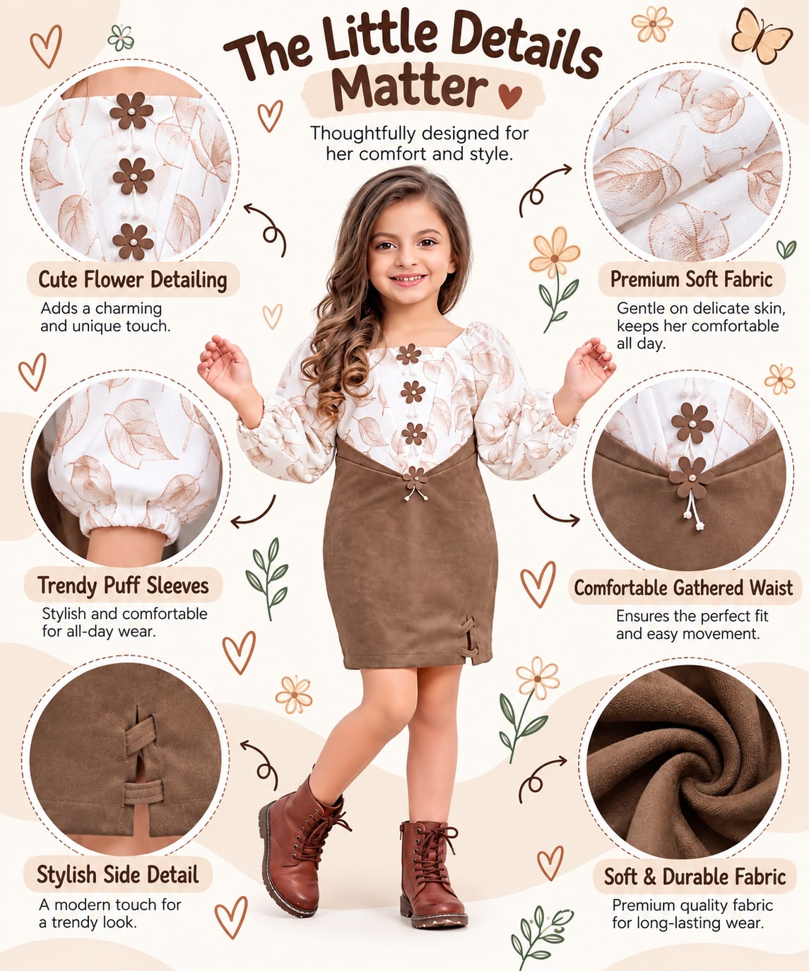 Arbudda Apparels Mocha Brown Floral Pinafore Dress