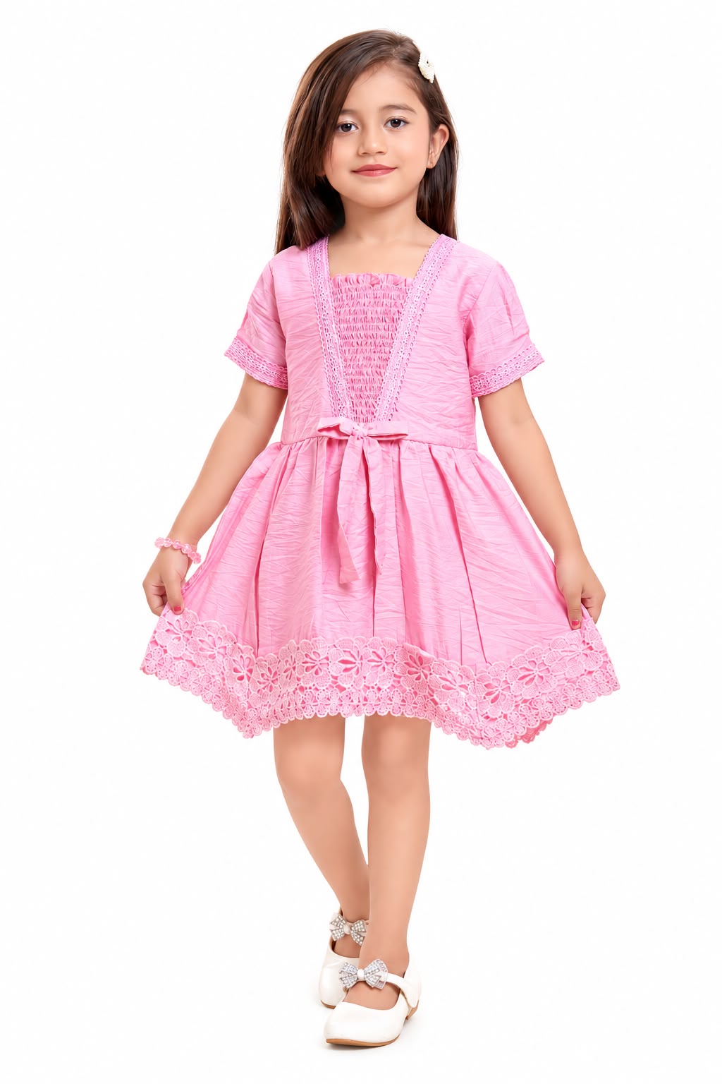 Arbudda Apparels Pink Lace Bow Dress