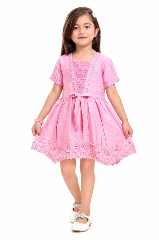 Arbudda Apparels Pink Lace Bow Dress