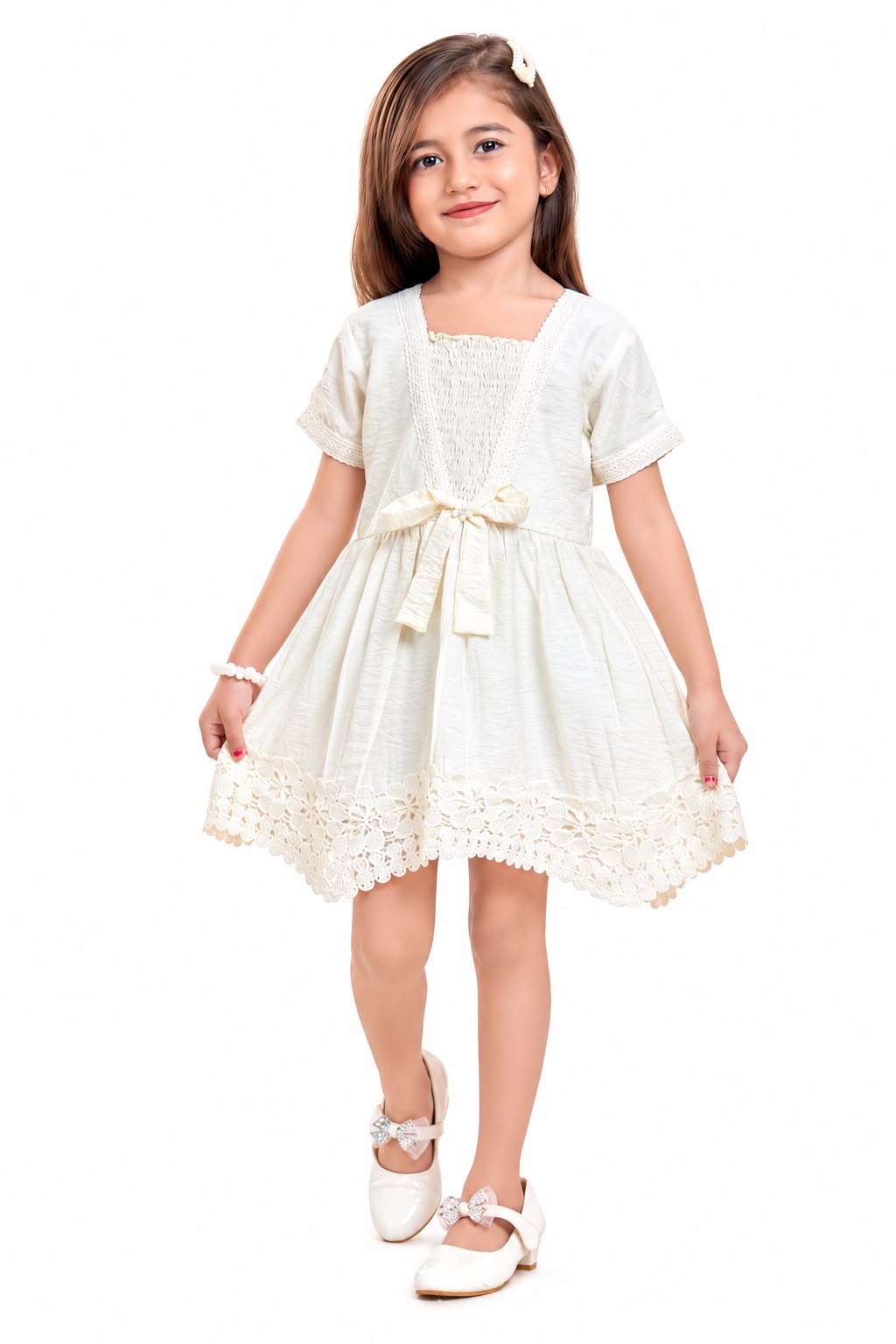 Arbudda Apparels Ivory Lace Bow Dress for Girls