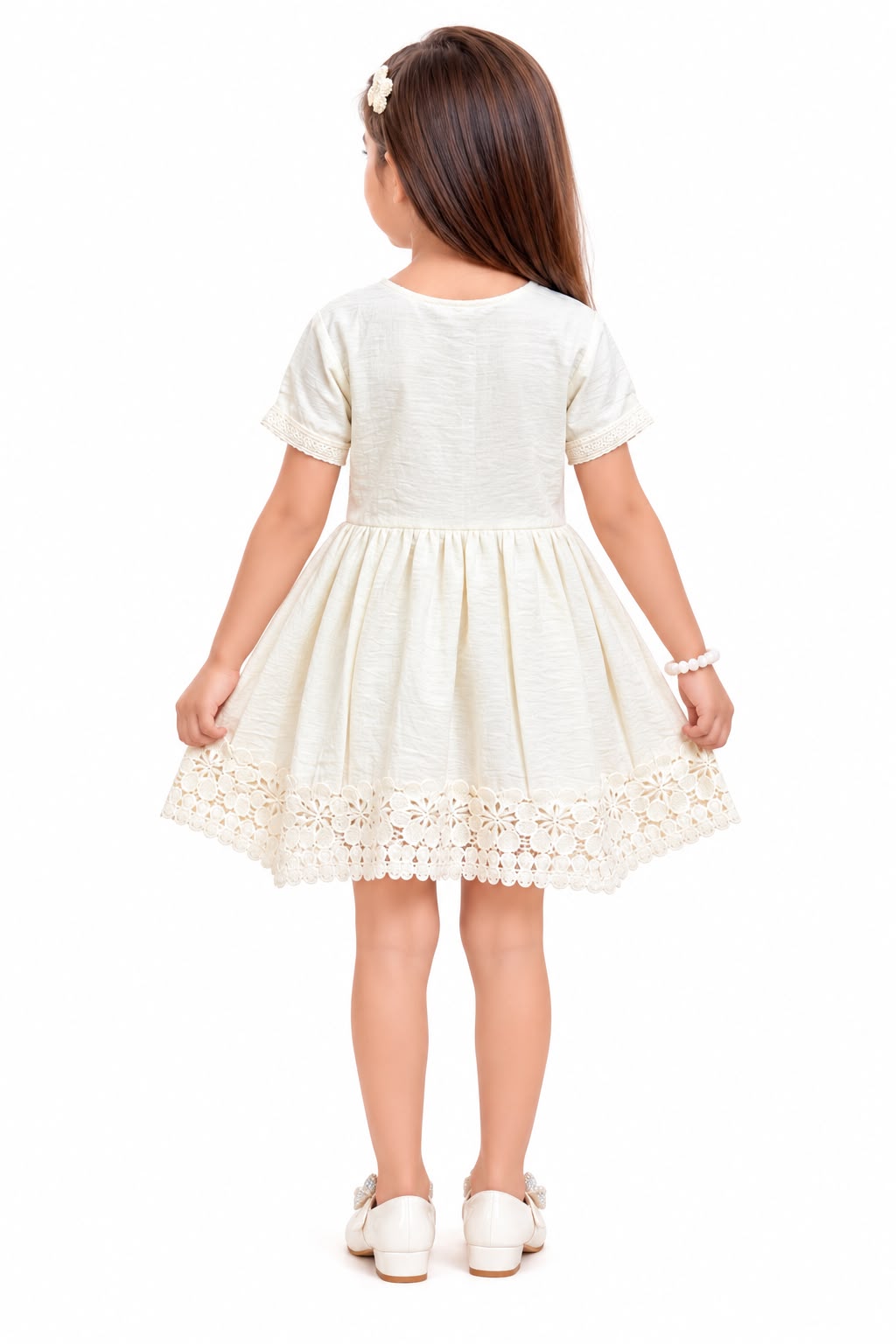 Arbudda Apparels Ivory Lace Bow Dress for Girls
