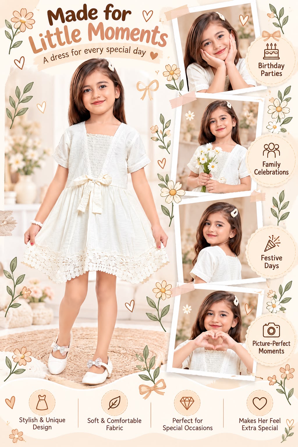 Arbudda Apparels Ivory Lace Bow Dress for Girls
