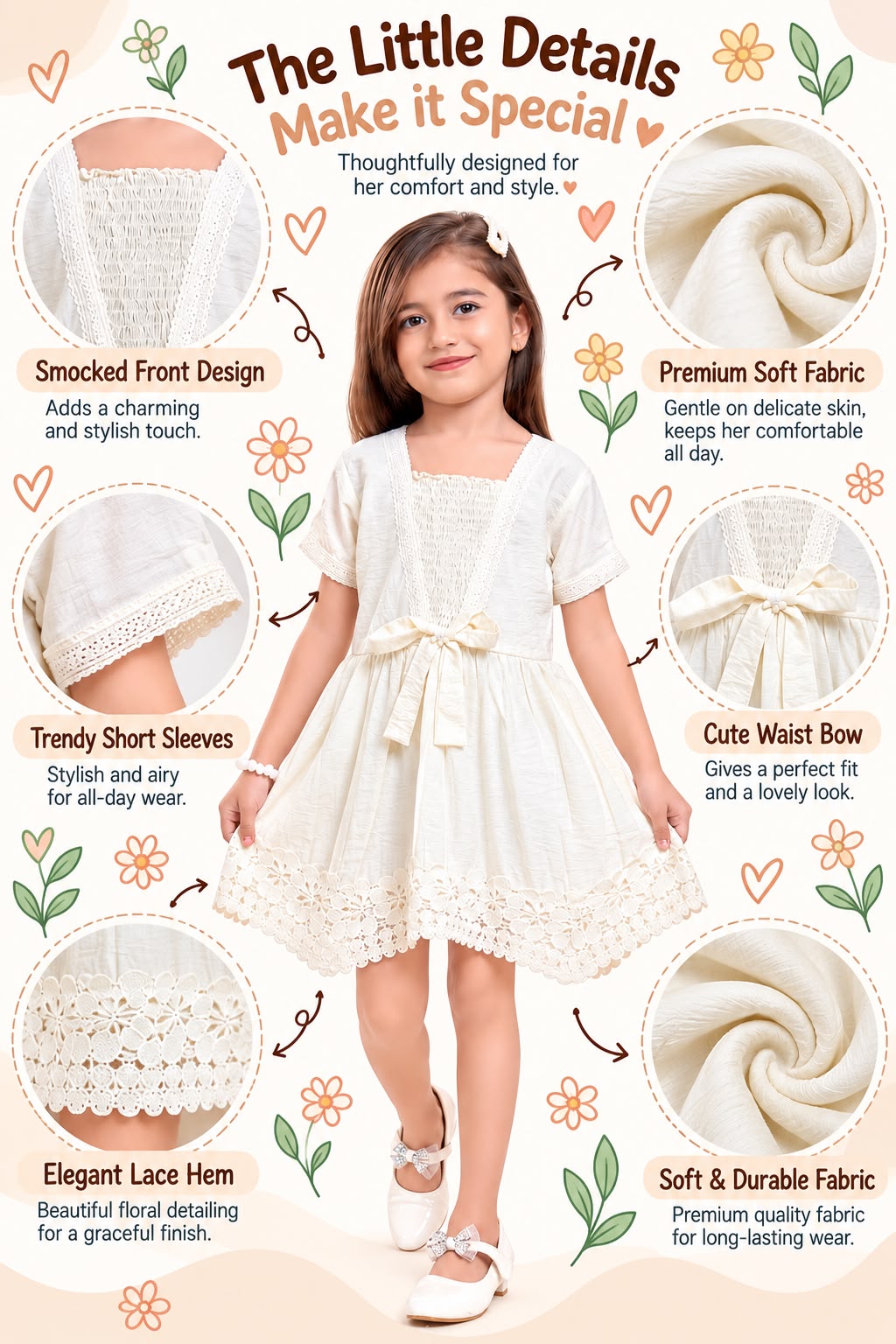 Arbudda Apparels Ivory Lace Bow Dress for Girls