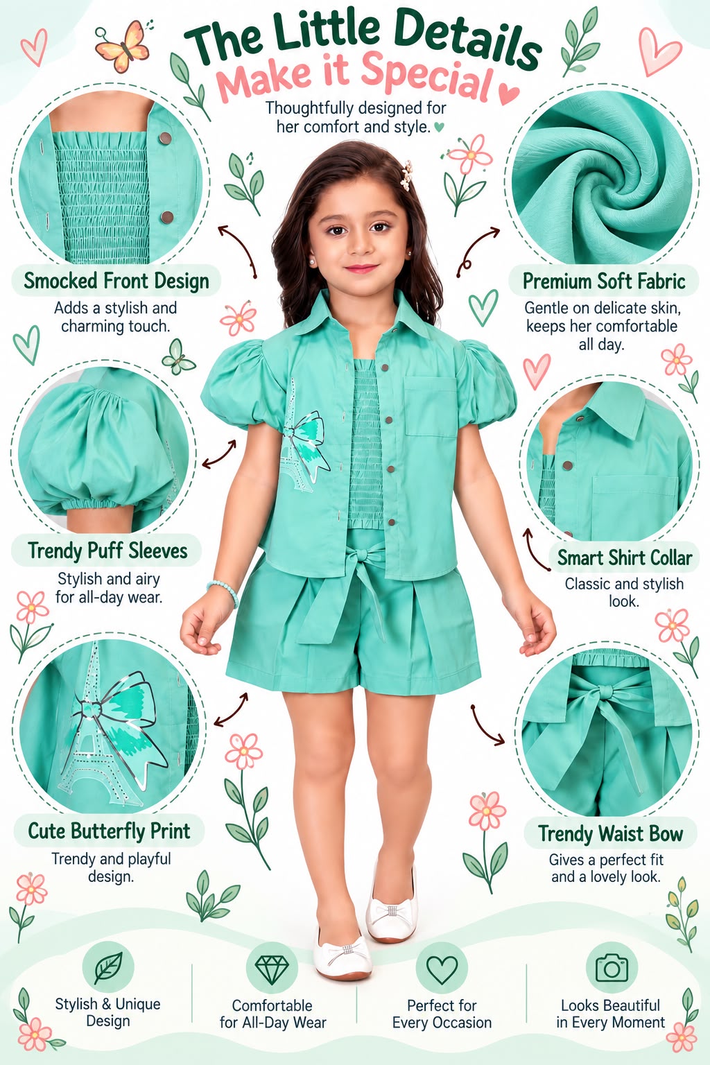 Arbudda Apparels Mint Green Butterfly Co-Ord Set