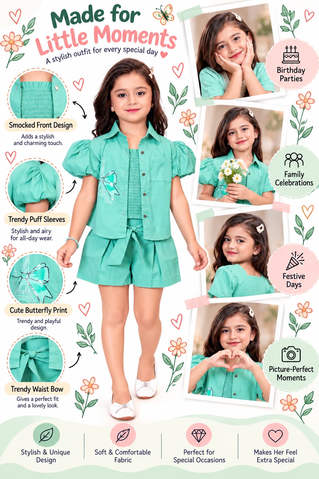 Arbudda Apparels Mint Green Butterfly Co-Ord Set