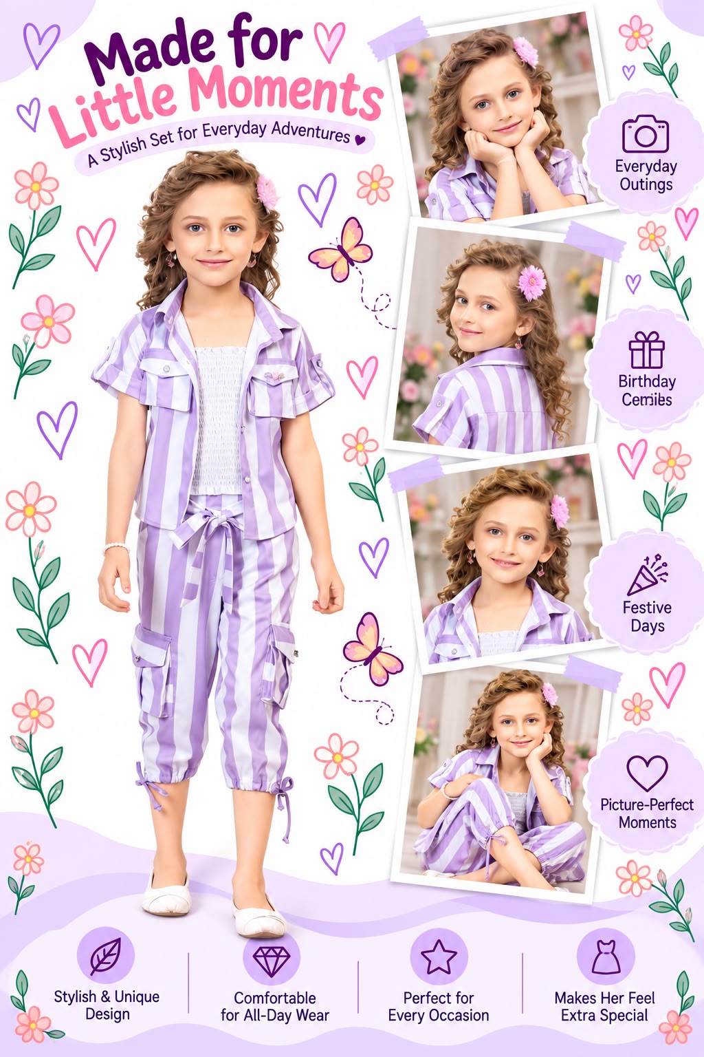 Arbudda Apparels Lavender Stripe Cargo Co-Ord Set