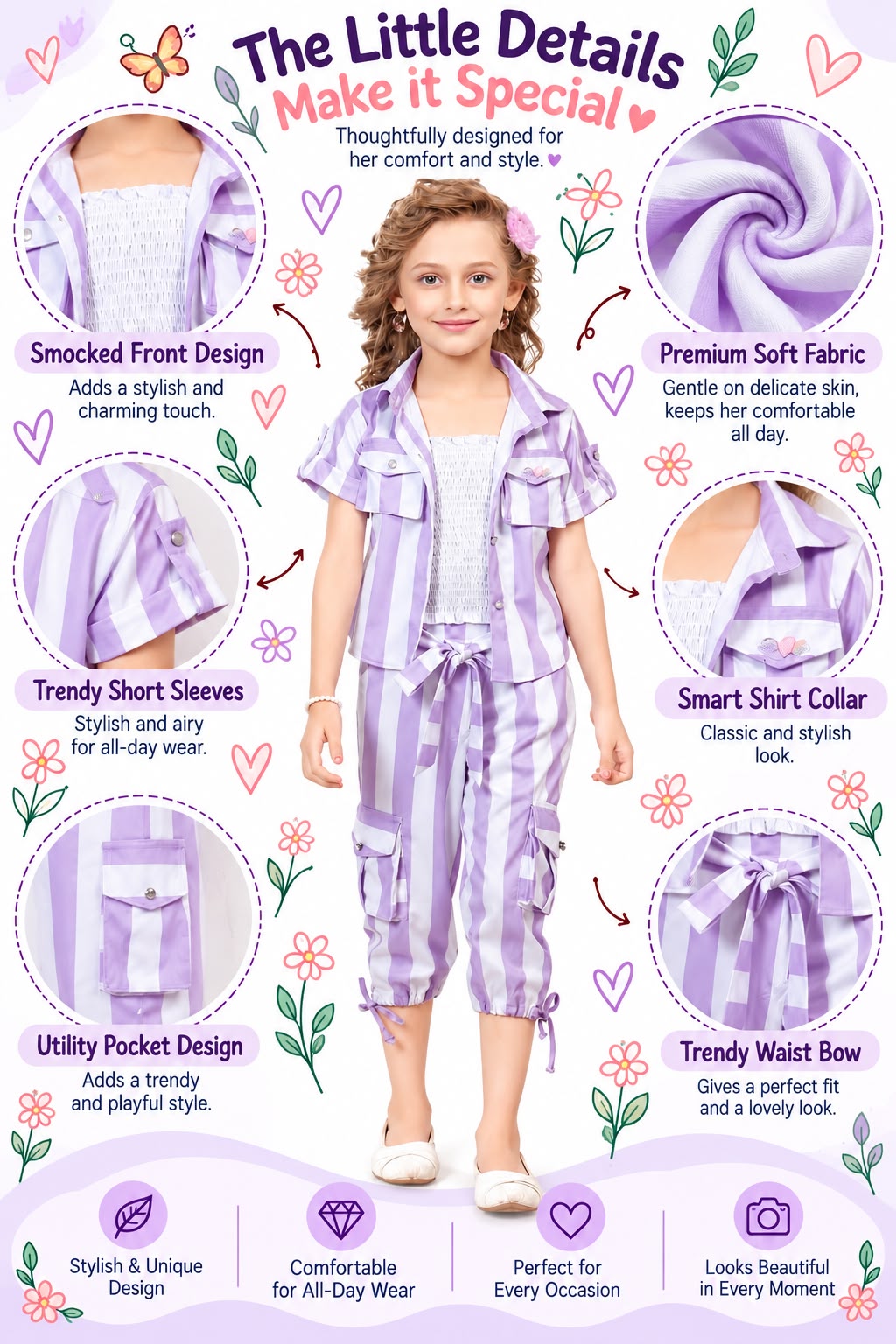 Arbudda Apparels Lavender Stripe Cargo Co-Ord Set