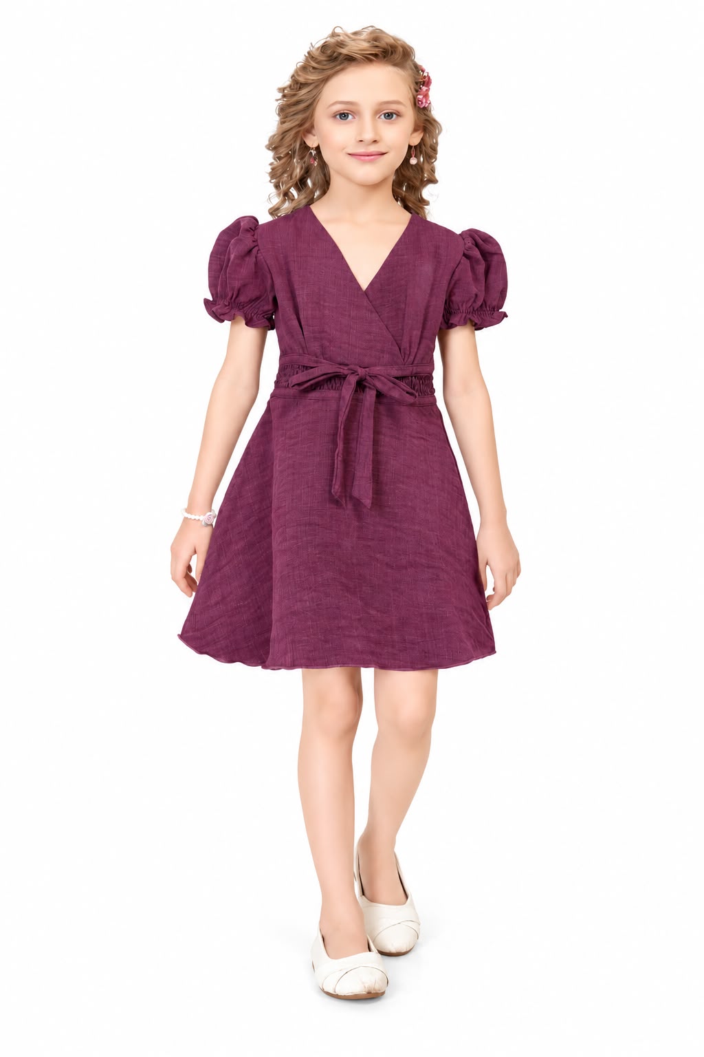 Arbudda Apparels Wine Purple Puff Sleeve Wrap Dress