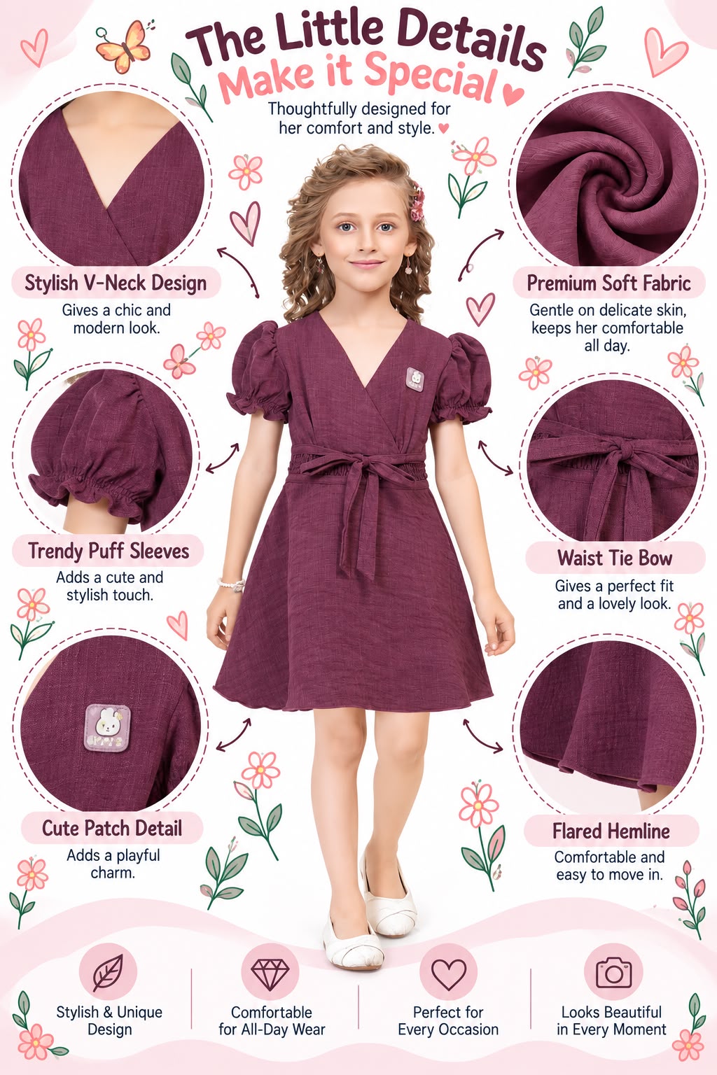 Arbudda Apparels Wine Purple Puff Sleeve Wrap Dress