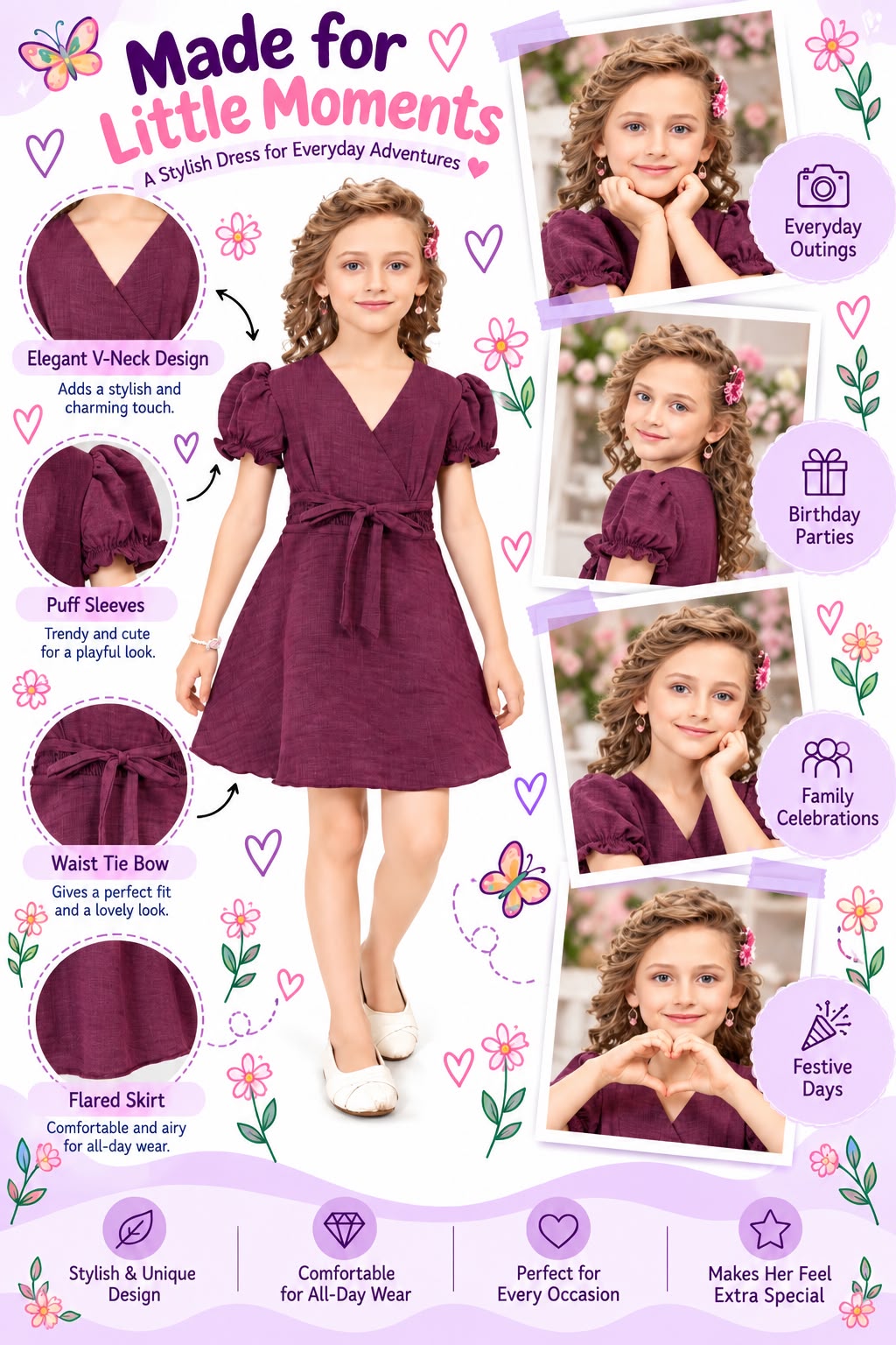 Arbudda Apparels Wine Purple Puff Sleeve Wrap Dress