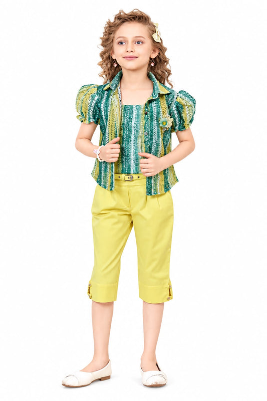 Arbudda Apparels Green Printed Puff Sleeve Co-Ord Set