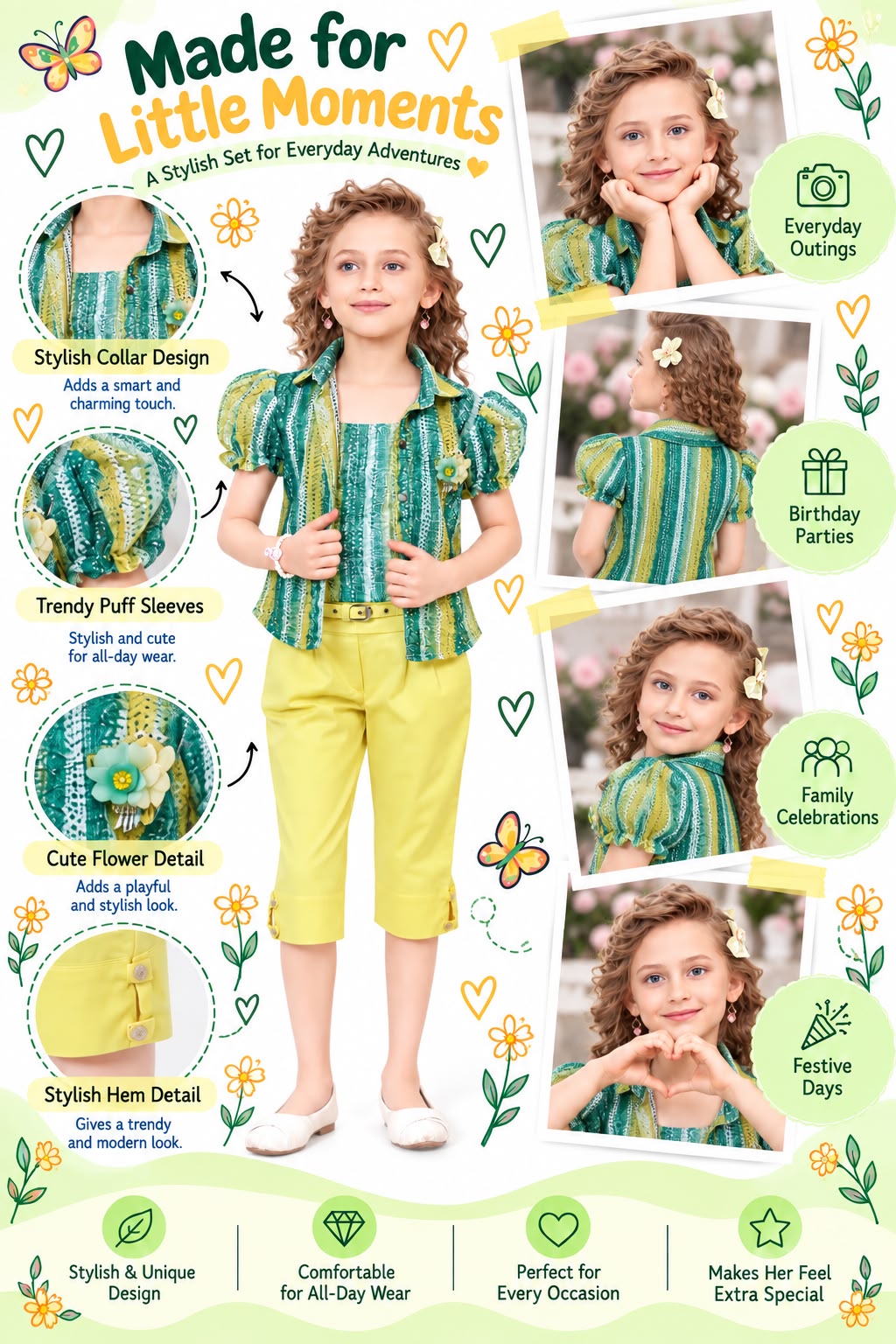Arbudda Apparels Green Printed Puff Sleeve Co-Ord Set
