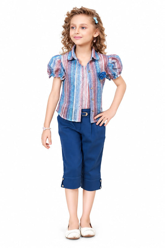 Arbudda Apparels Blue Printed Puff Sleeve Co-Ord Set