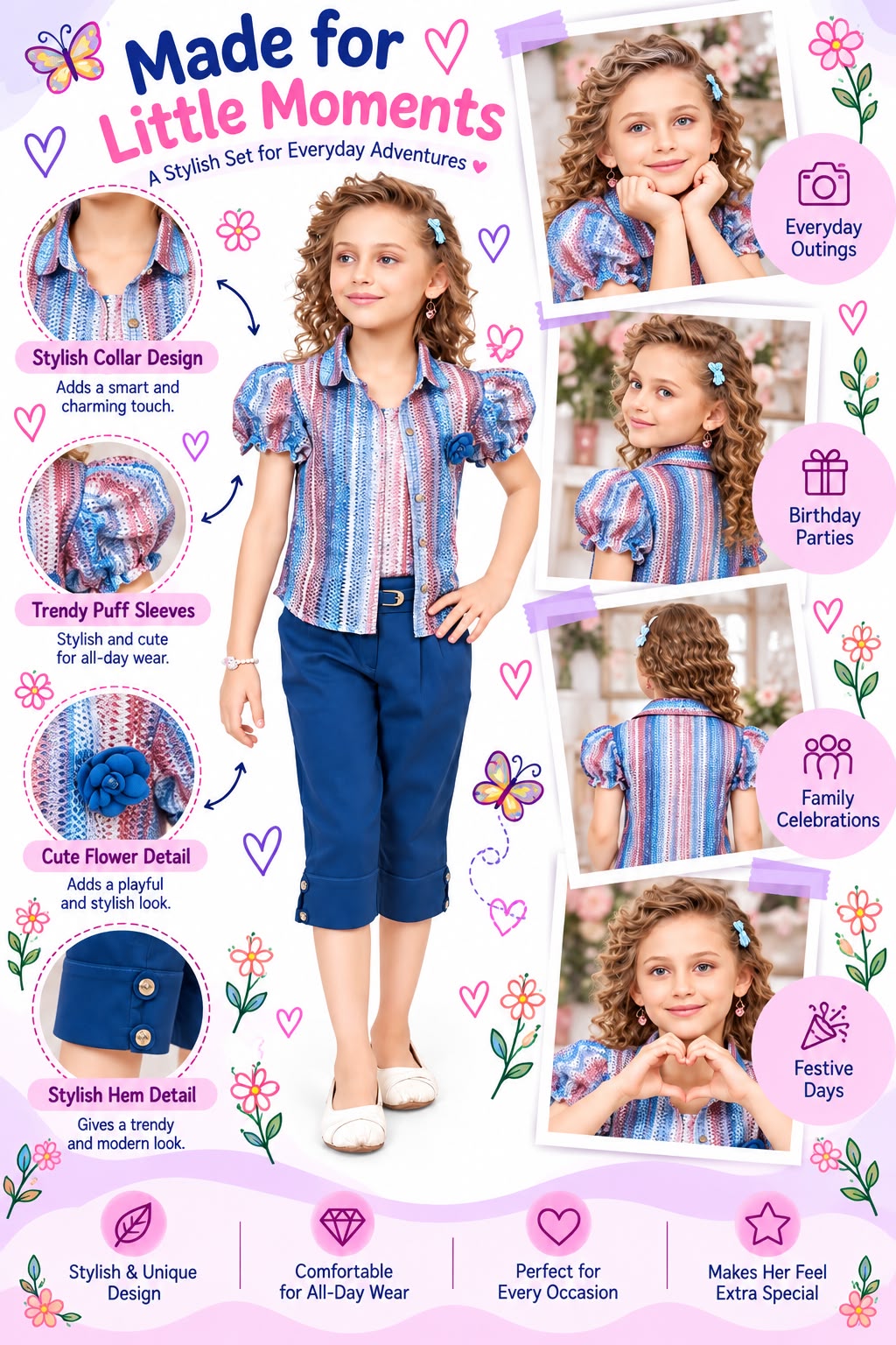 Arbudda Apparels Blue Printed Puff Sleeve Co-Ord Set