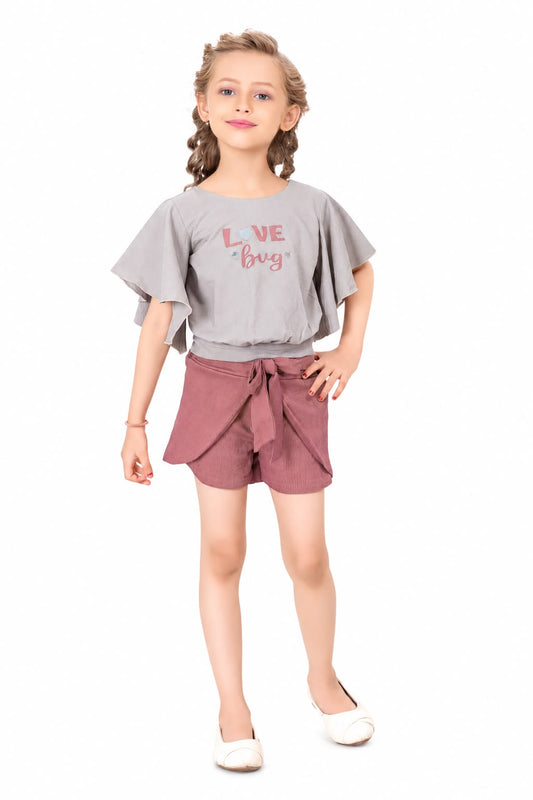 Arbudda Apparels Grey Love Bug Top & Pink Shorts Set
