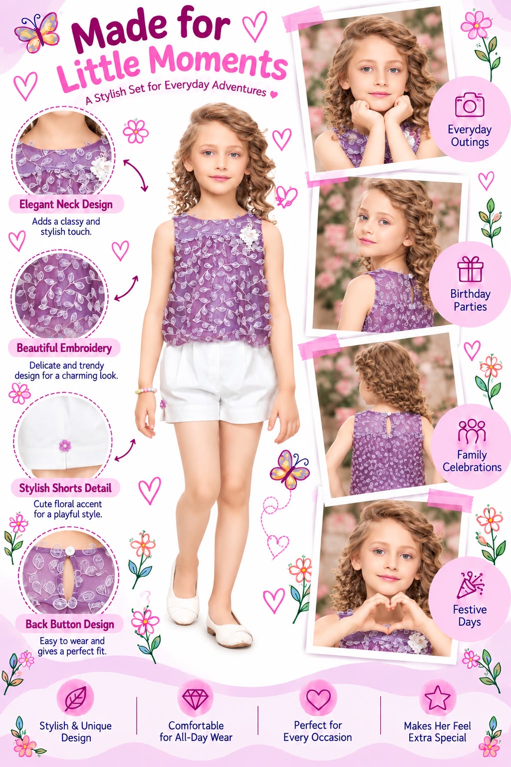 Arbudda Apparels Lavender Leaf Print Top & White Shorts Set