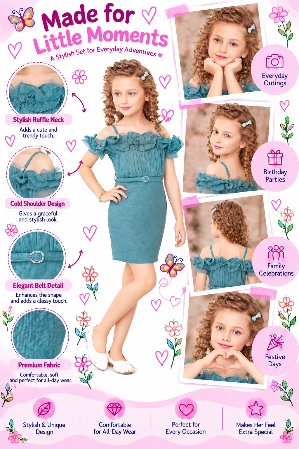 Arbudda Apparels Teal Blue Ruffle Off-Shoulder Dress