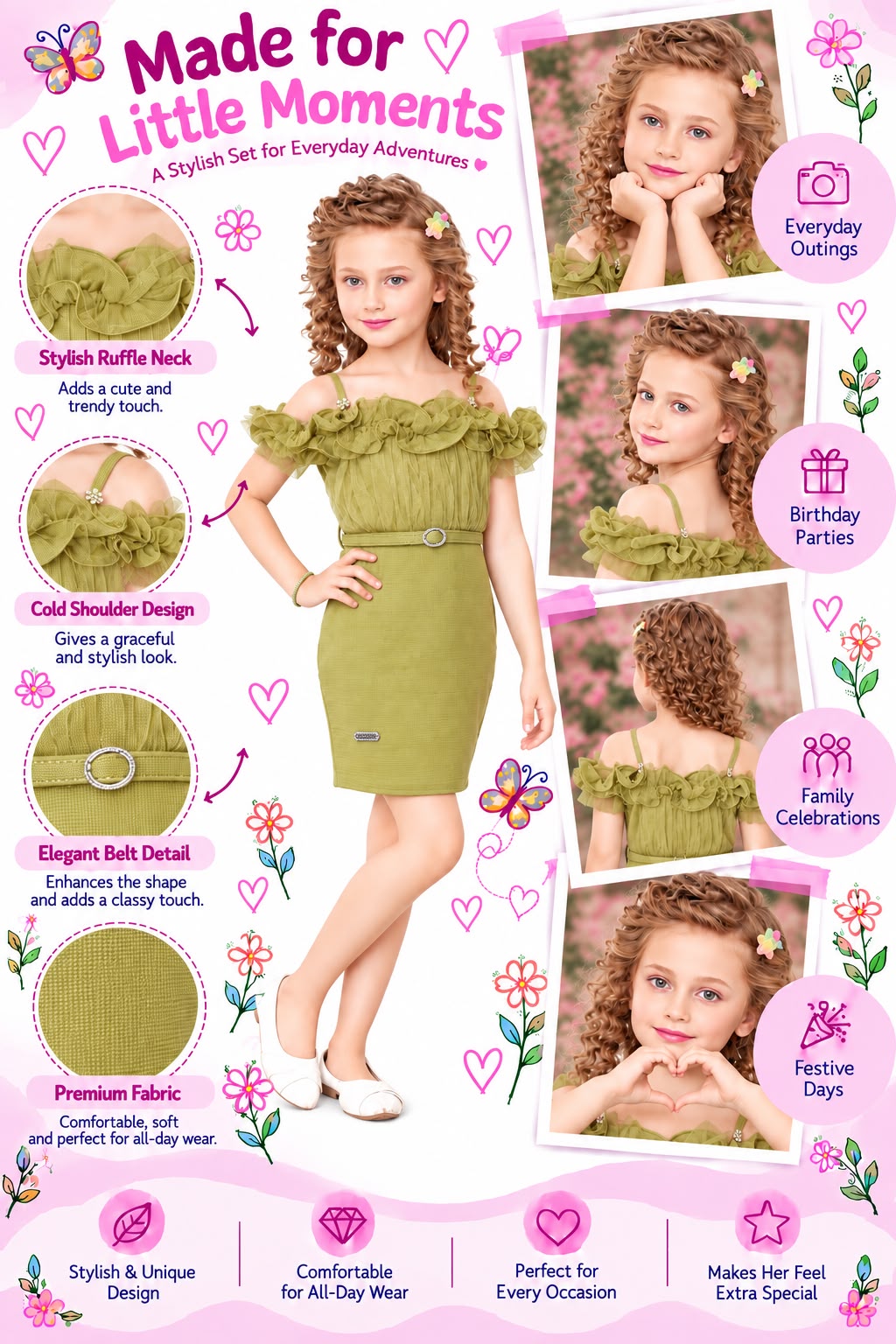 Arbudda Apparels Olive Green Ruffle Off-Shoulder Dress
