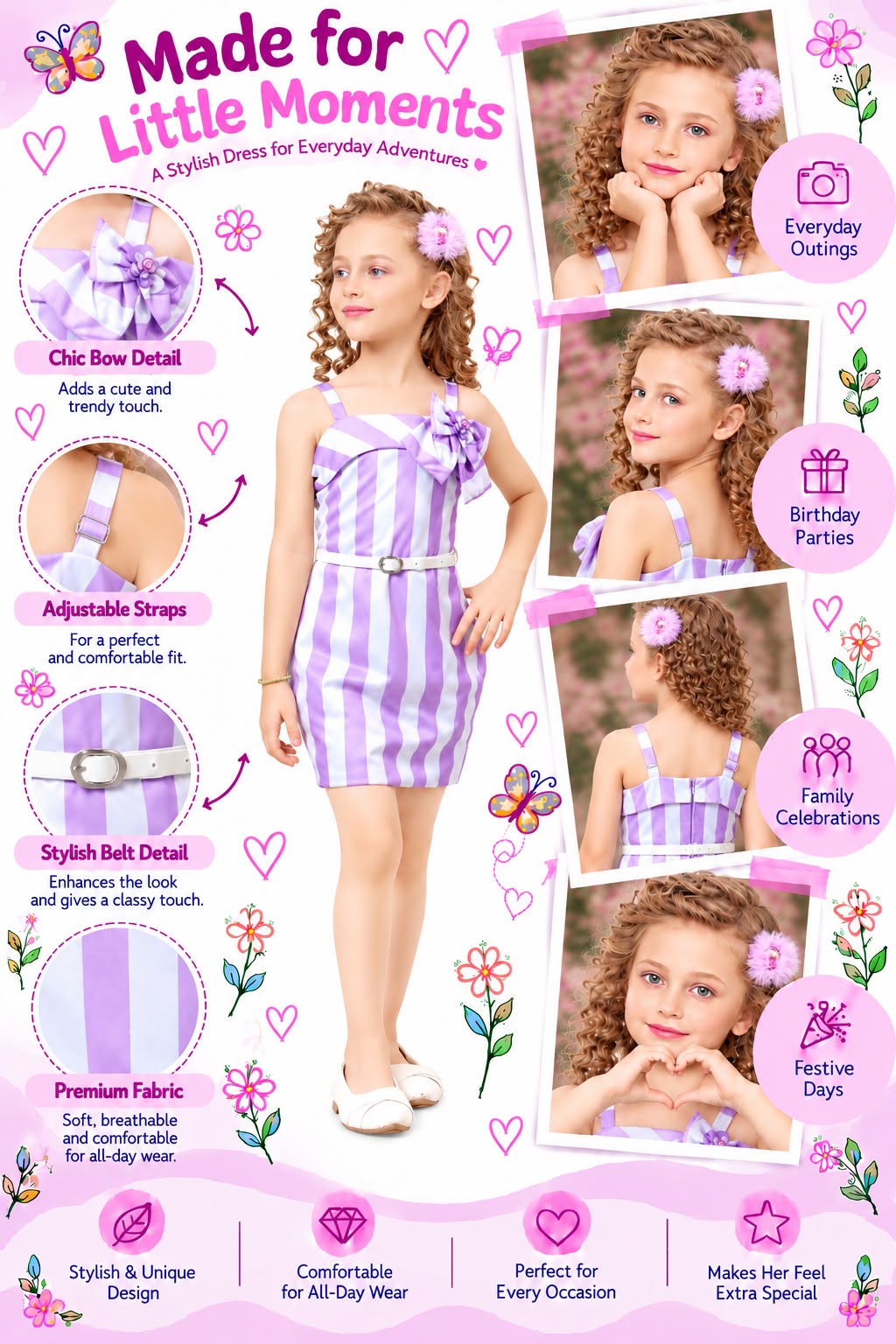 Arbudda Apparels Lavender Stripe Bow Dress