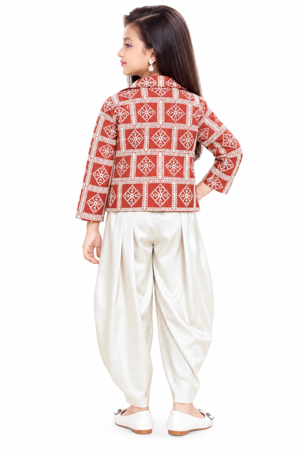 Arbudda Apparels Rust Printed Jacket & Ivory Satin Co-Ord Set