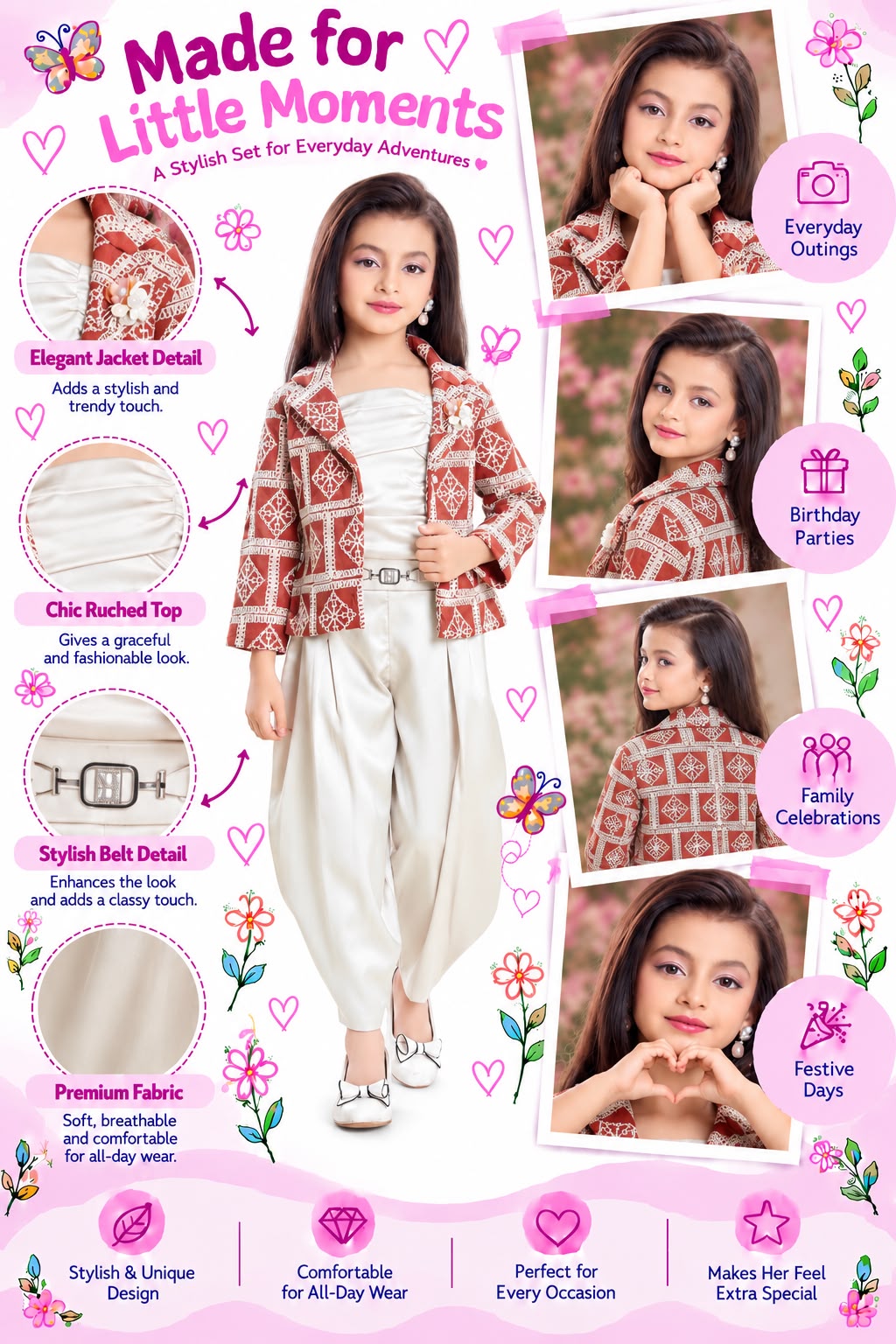 Arbudda Apparels Rust Printed Jacket & Ivory Satin Co-Ord Set