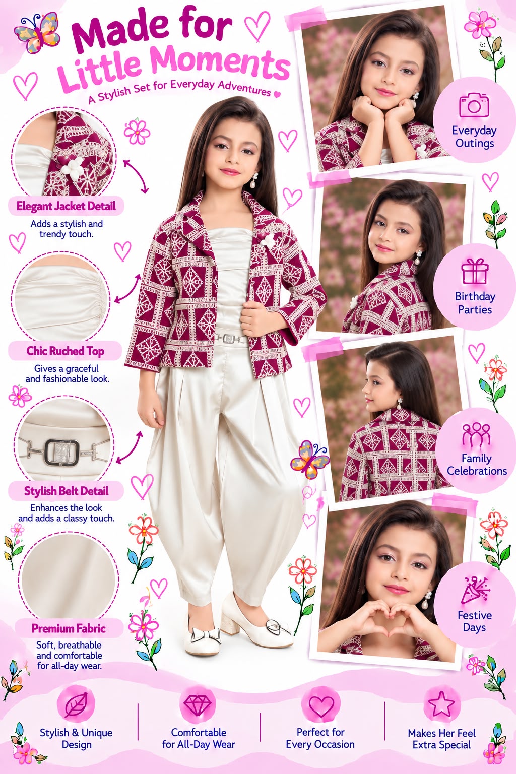 Arbudda Apparels Wine Printed Jacket & Ivory Satin Co-Ord Set