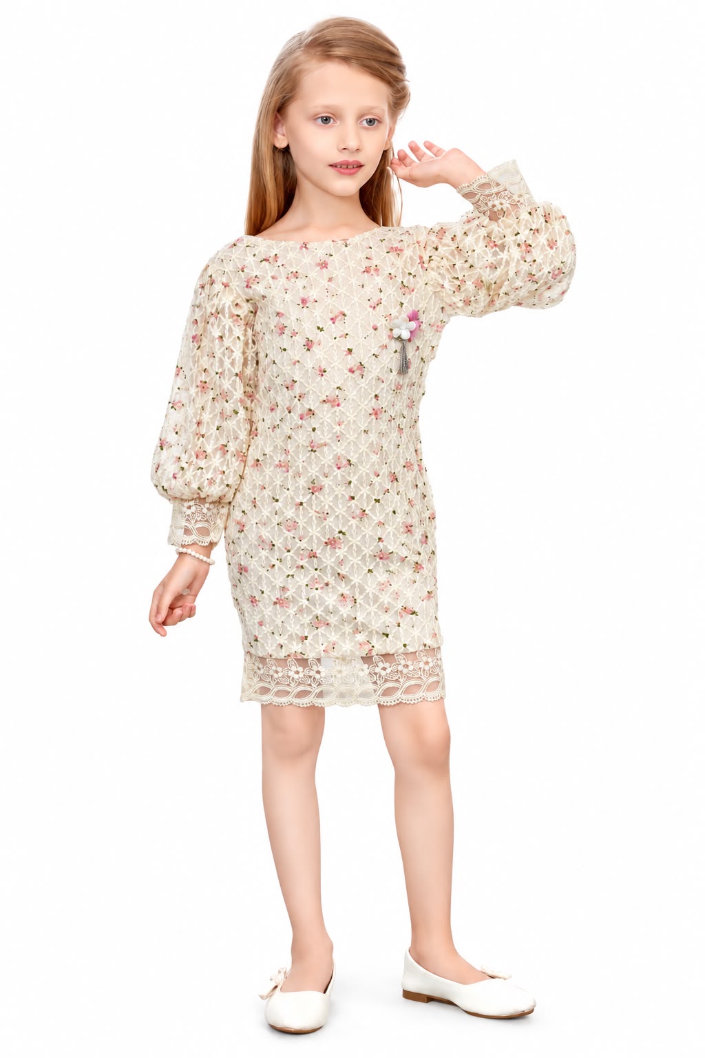 Arbudda Apparels Cream Floral Lace Detail Dress