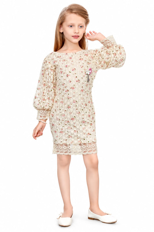 Arbudda Apparels Cream Floral Lace Detail Dress