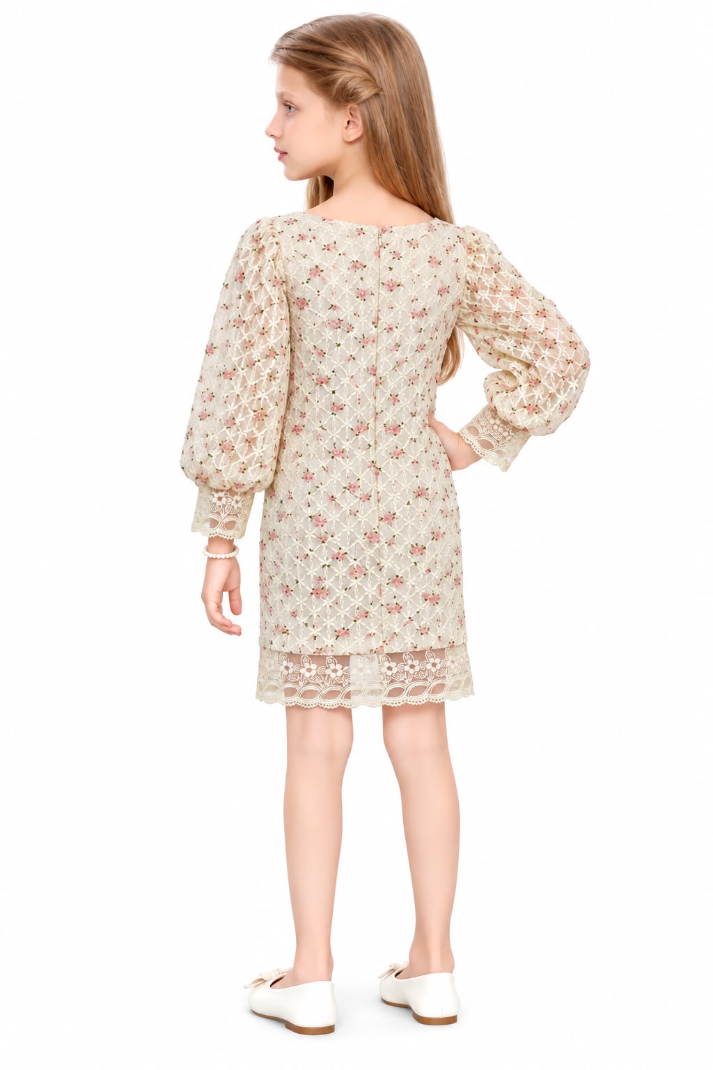 Arbudda Apparels Cream Floral Lace Detail Dress