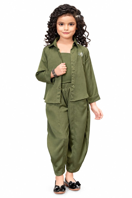 Arbudda Apparels Olive Green Shirt & Trousers Co-Ord Set