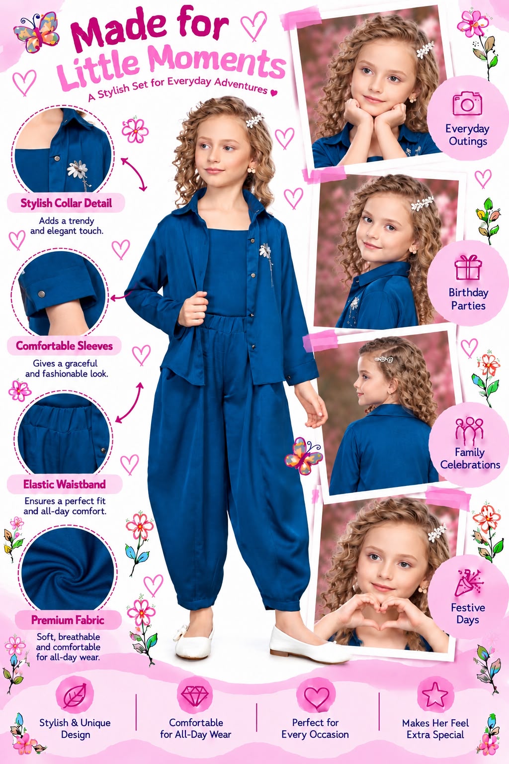 Arbudda Apparels Royal Blue Shirt & Trousers Co-Ord Set
