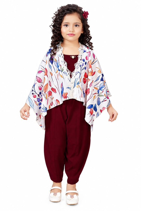 Arbudda Apparels Burgundy Floral Shrug & Jumpsuit Set