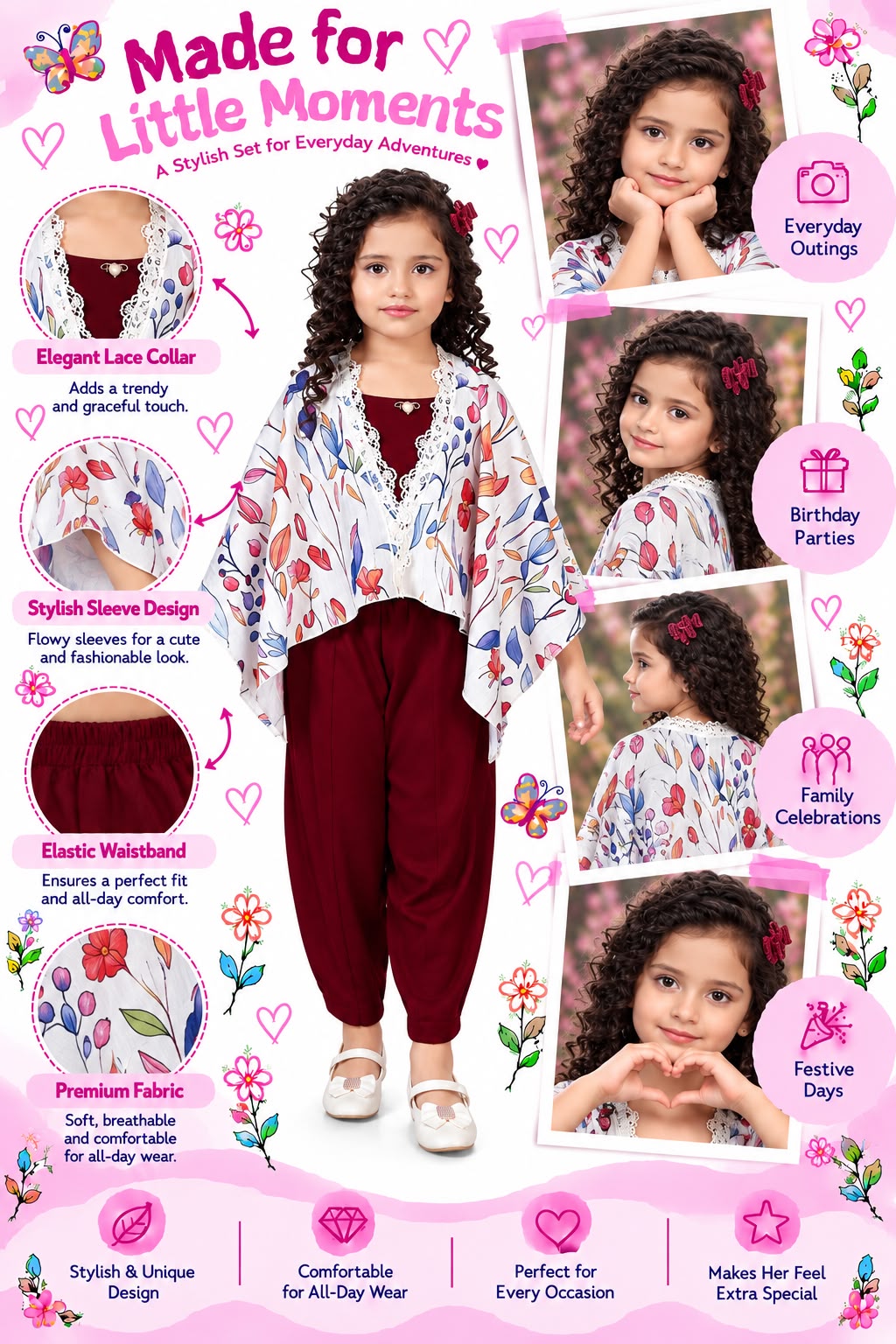 Arbudda Apparels Burgundy Floral Shrug & Jumpsuit Set