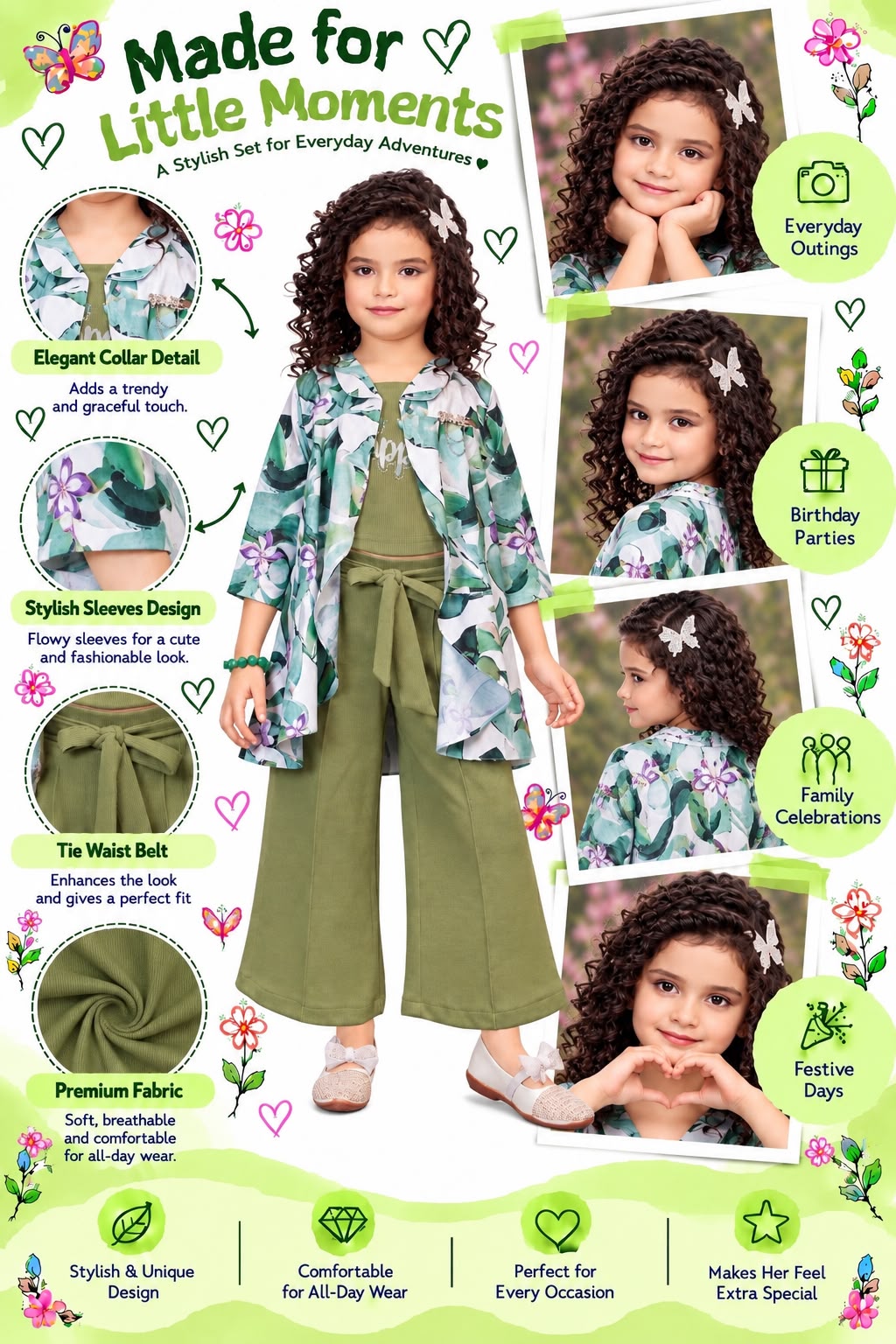 Arbudda Apparels Olive Green Floral Shrug & Flared Pants Set