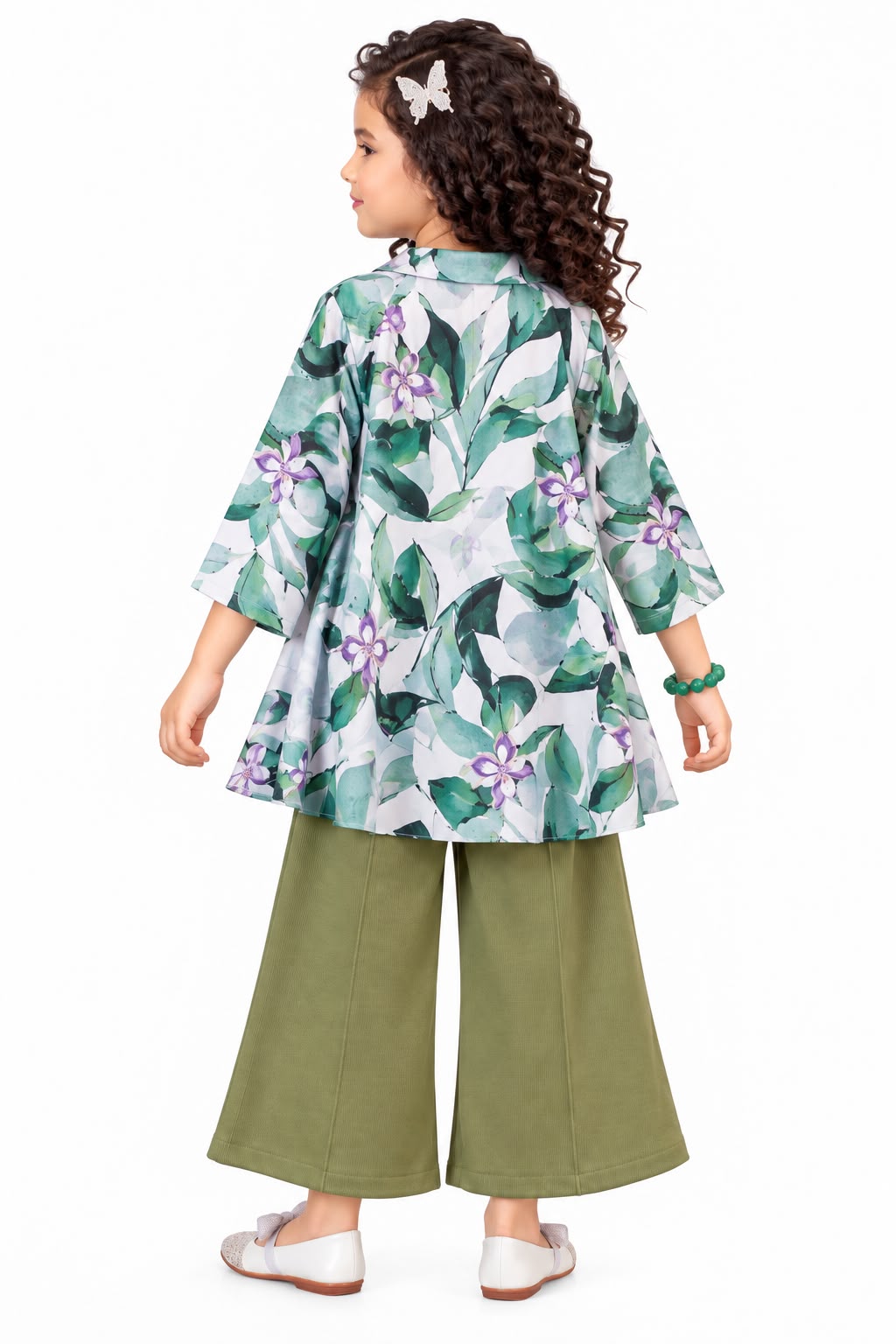 Arbudda Apparels Olive Green Floral Shrug & Flared Pants Set