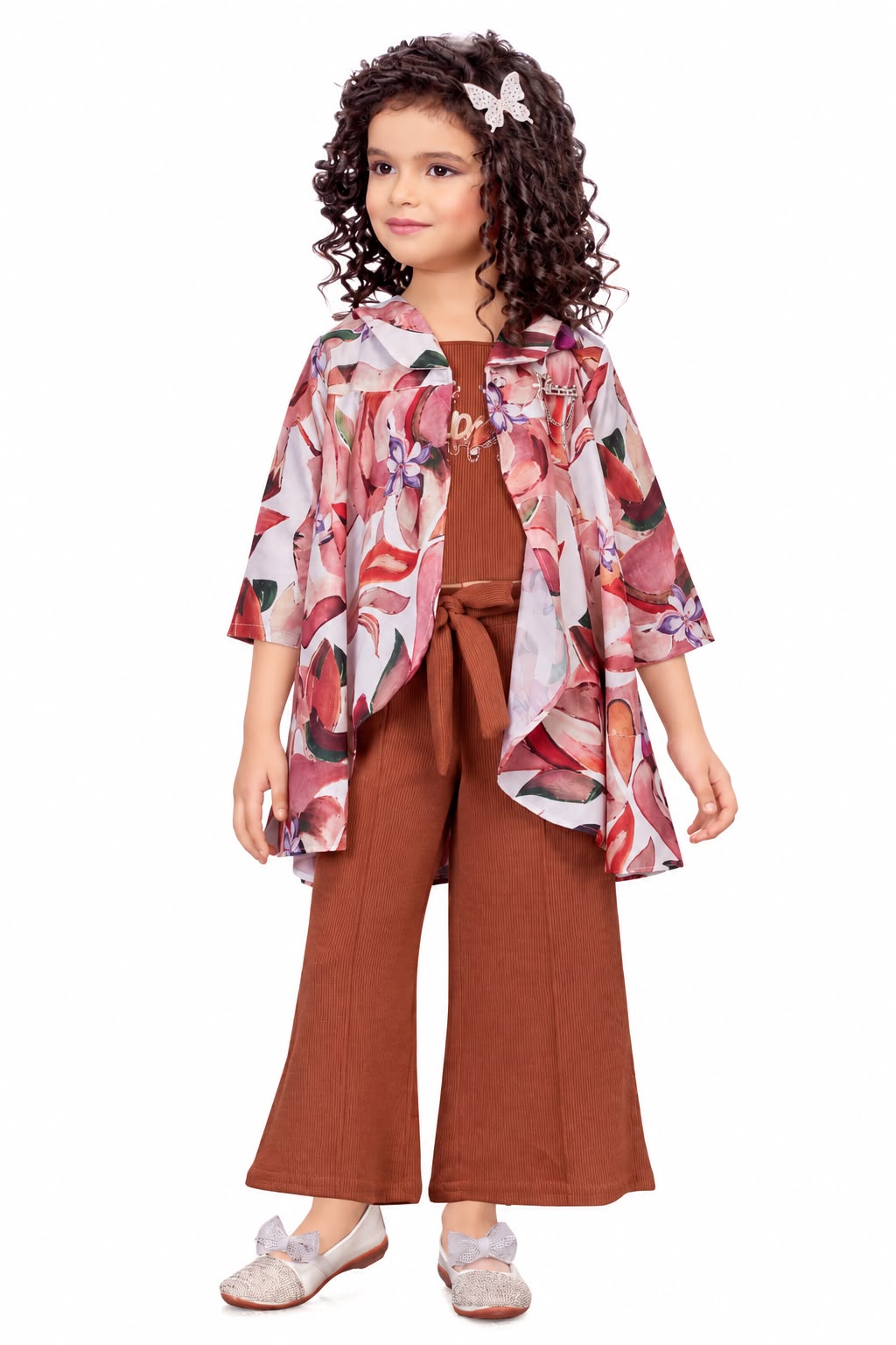 Arbudda Apparels Rust Brown Floral Shrug & Flared Pants Set