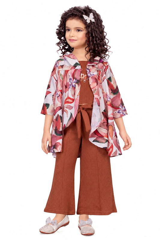 Arbudda Apparels Rust Brown Floral Shrug & Flared Pants Set