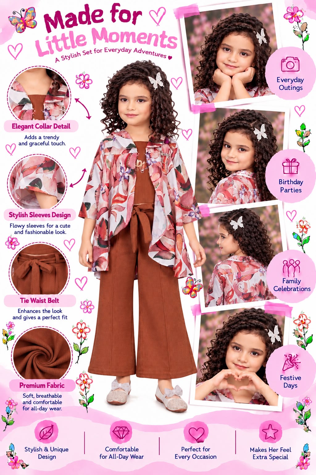 Arbudda Apparels Rust Brown Floral Shrug & Flared Pants Set