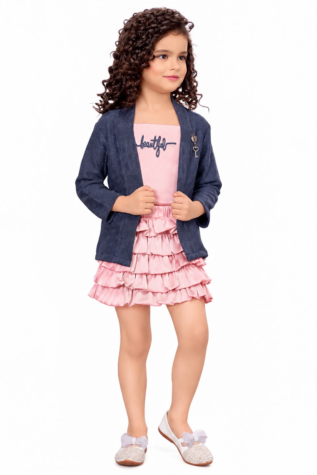 Arbudda Apparels Pink Ruffle Skirt & Navy Blazer Set