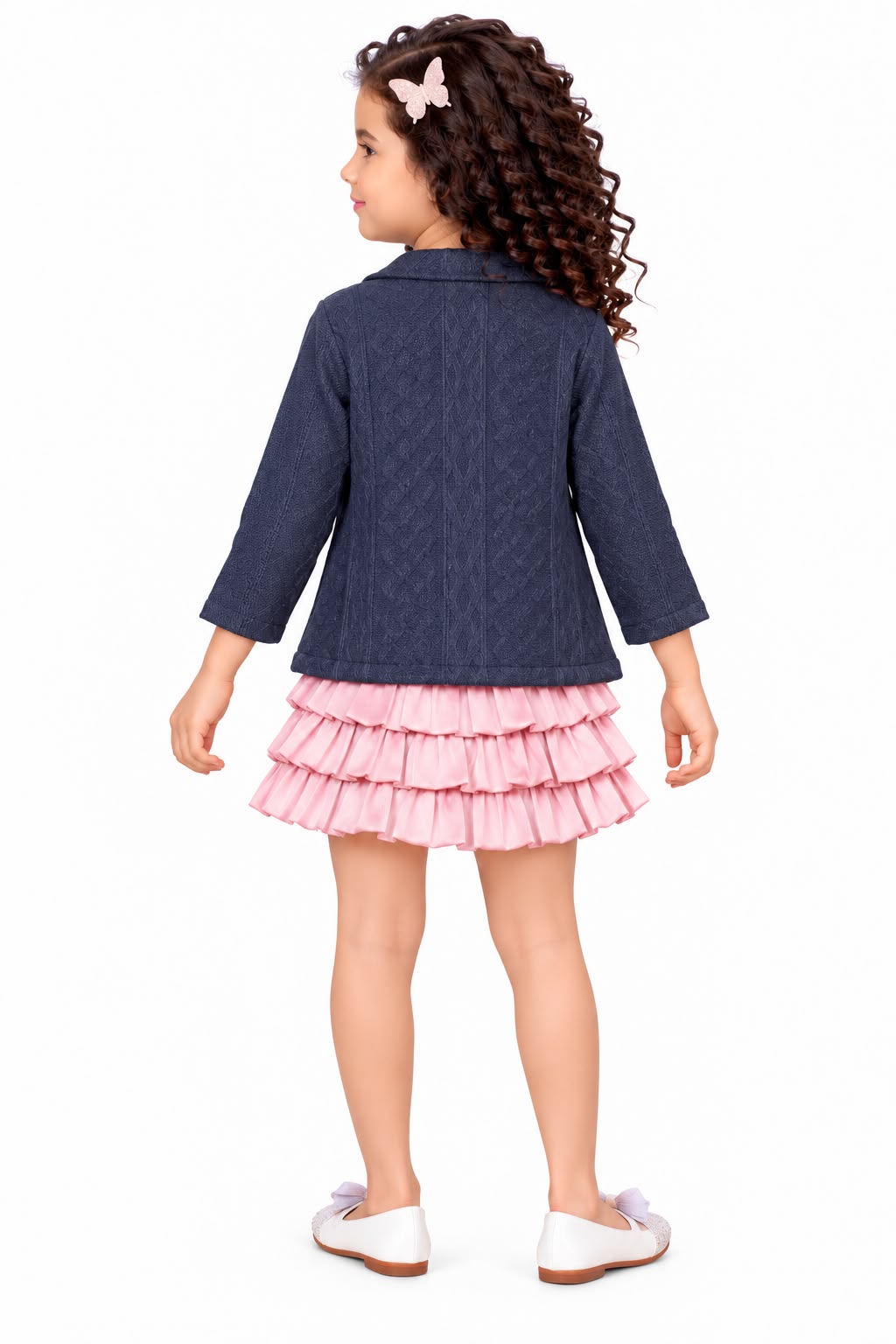 Arbudda Apparels Pink Ruffle Skirt & Navy Blazer Set