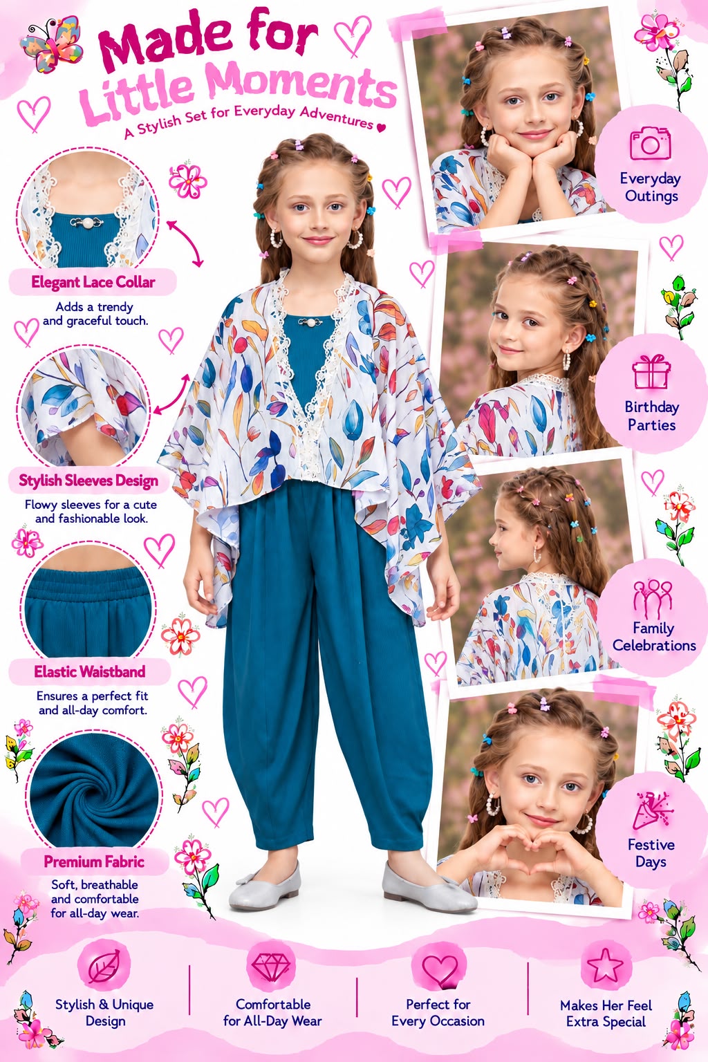 Arbudda Apparels Teal Blue Floral Shrug & Jumpsuit Set