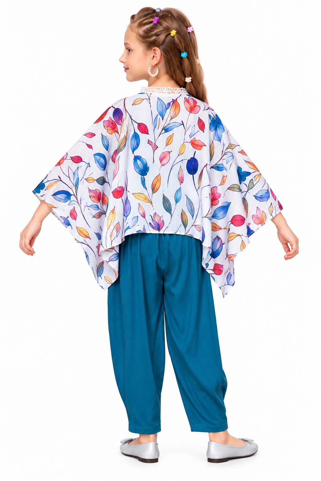 Arbudda Apparels Teal Blue Floral Shrug & Jumpsuit Set