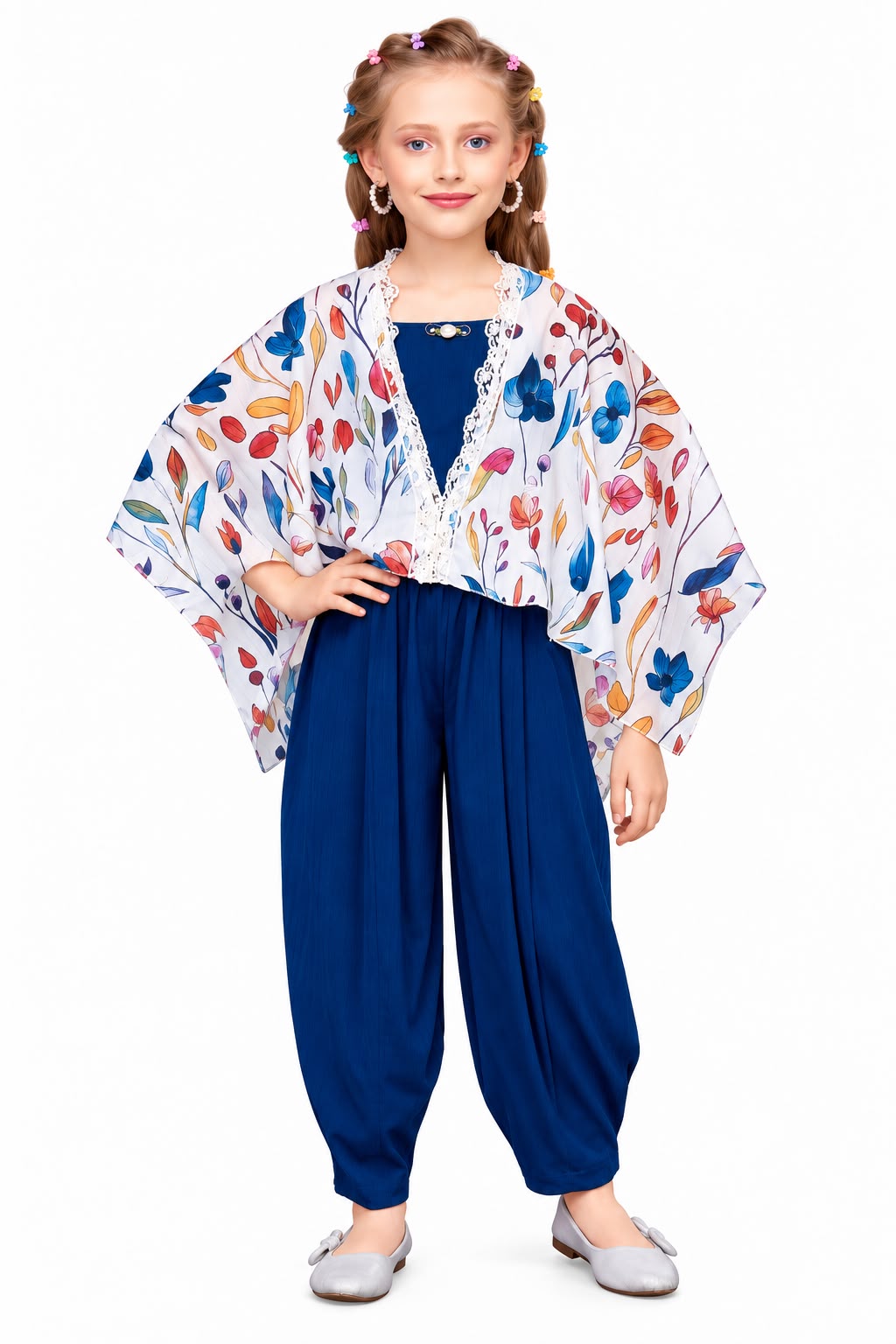 Arbudda Apparels Royal Blue Floral Shrug & Jumpsuit Set